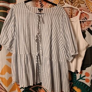 Torrid Light Blue and White Striped Blouse With White Cropped Tank